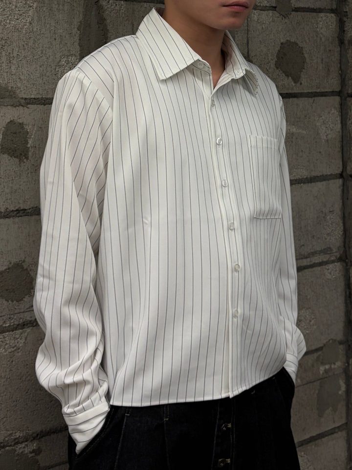 短丈フランネルシャツ/ストライプ