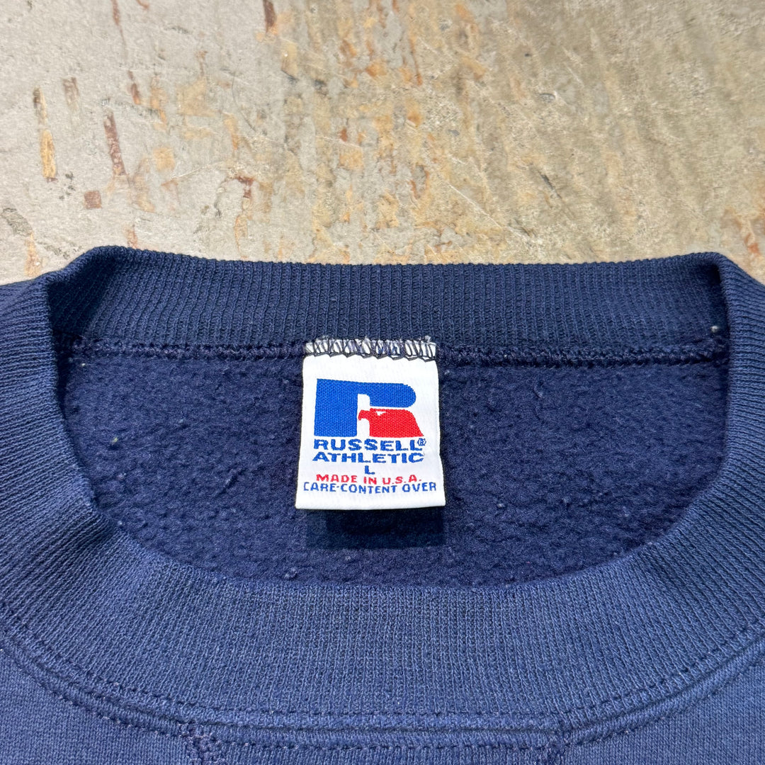 古着 USA製 90's~ RUSSELLATHLETIC/ ラッセル アスレチック/ クルーネックブランクスウェット/ 無地/ Vガゼット/ サイズL