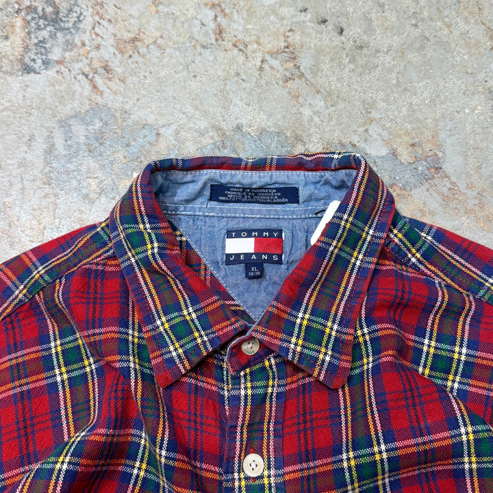 旧衣服TOMMY JEANS/汤米牛仔裤/纽扣长袖衬衫/格子图案/尺寸XL