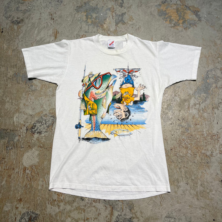 古着 91's JERZEES/ジャージーズ/FISHMAN?/釣り 魚/ヴィンテージ シングルステッチ プリントTシャツ/サイズM