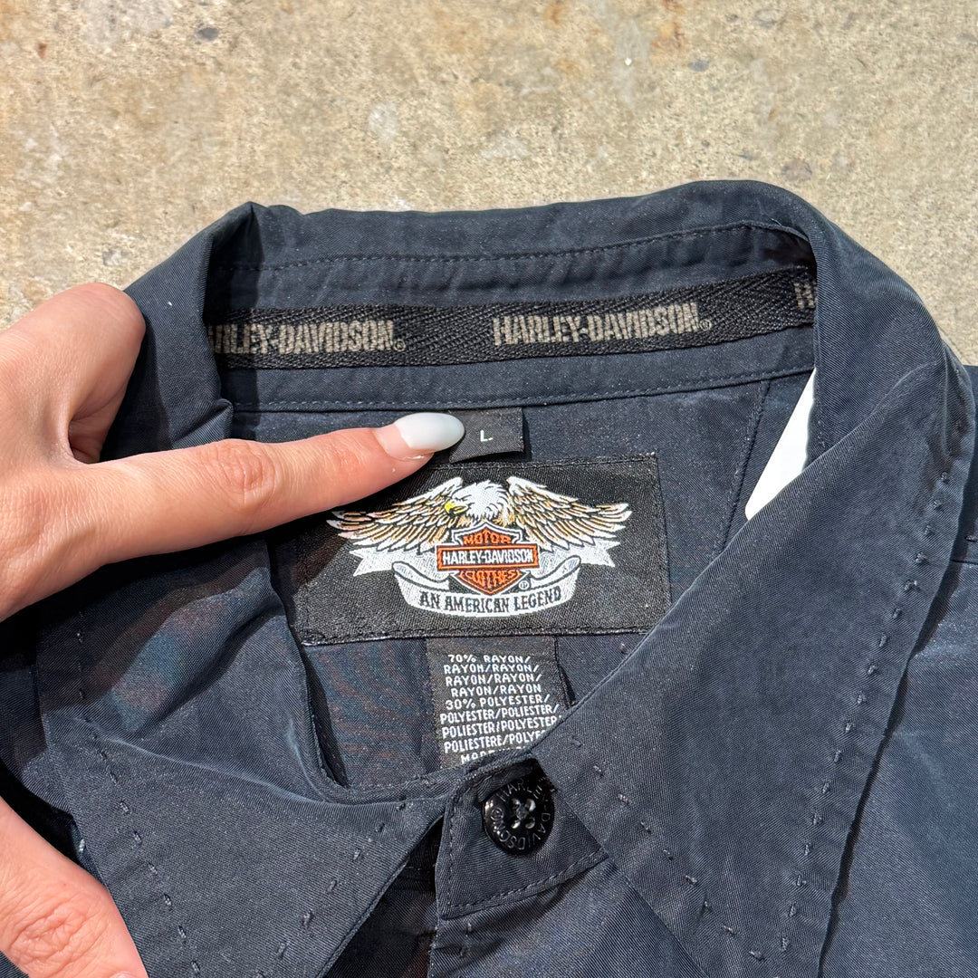 二手衣服Harley-Davldson/哈雷戴维森/短袖衬衫/刺绣/尺寸L