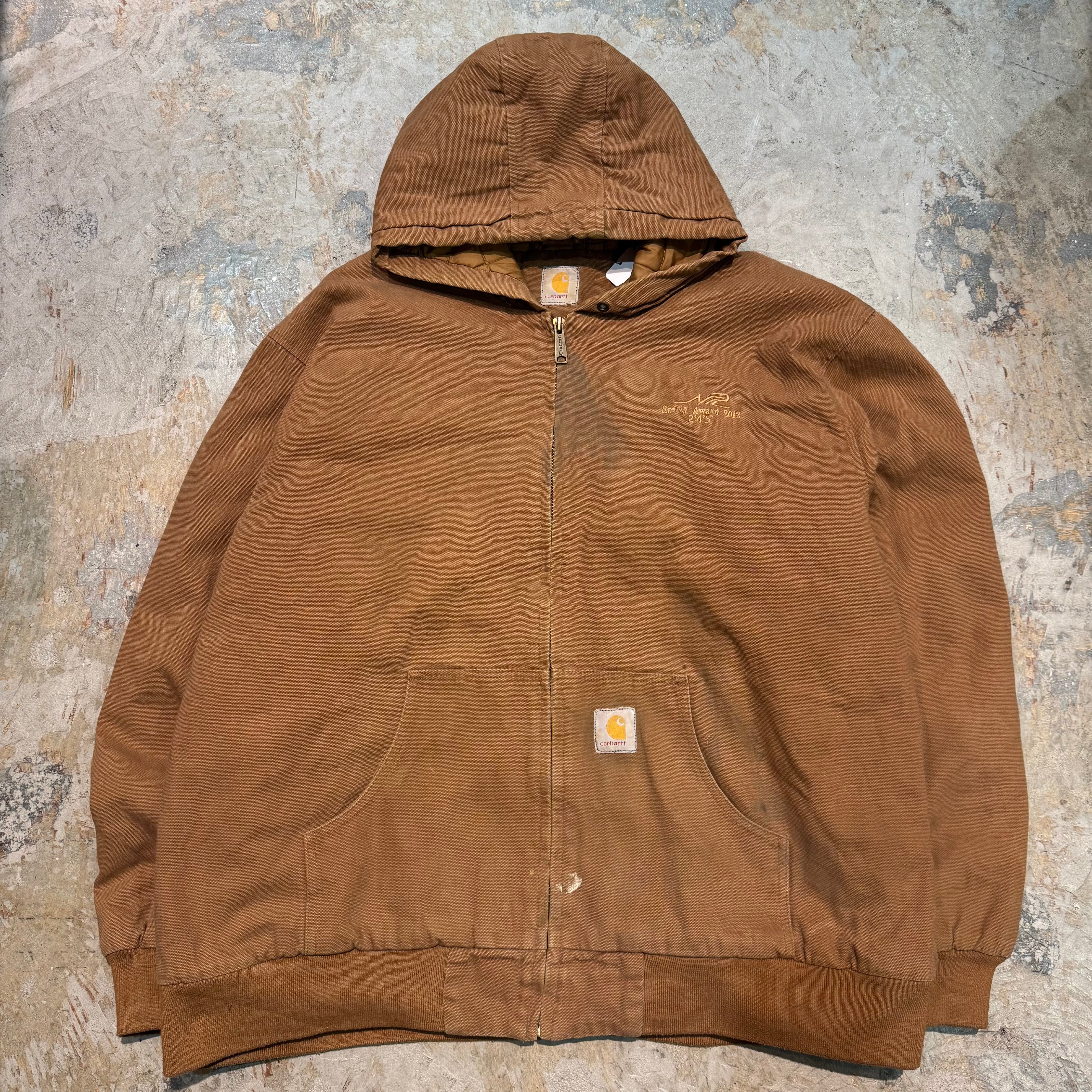 USA古着　ワークジャケット　M　ダック地　ブラウン　フリース裏地　フード付き Carhartt【カーハート】 ダック地 フード付き ワークジャケット