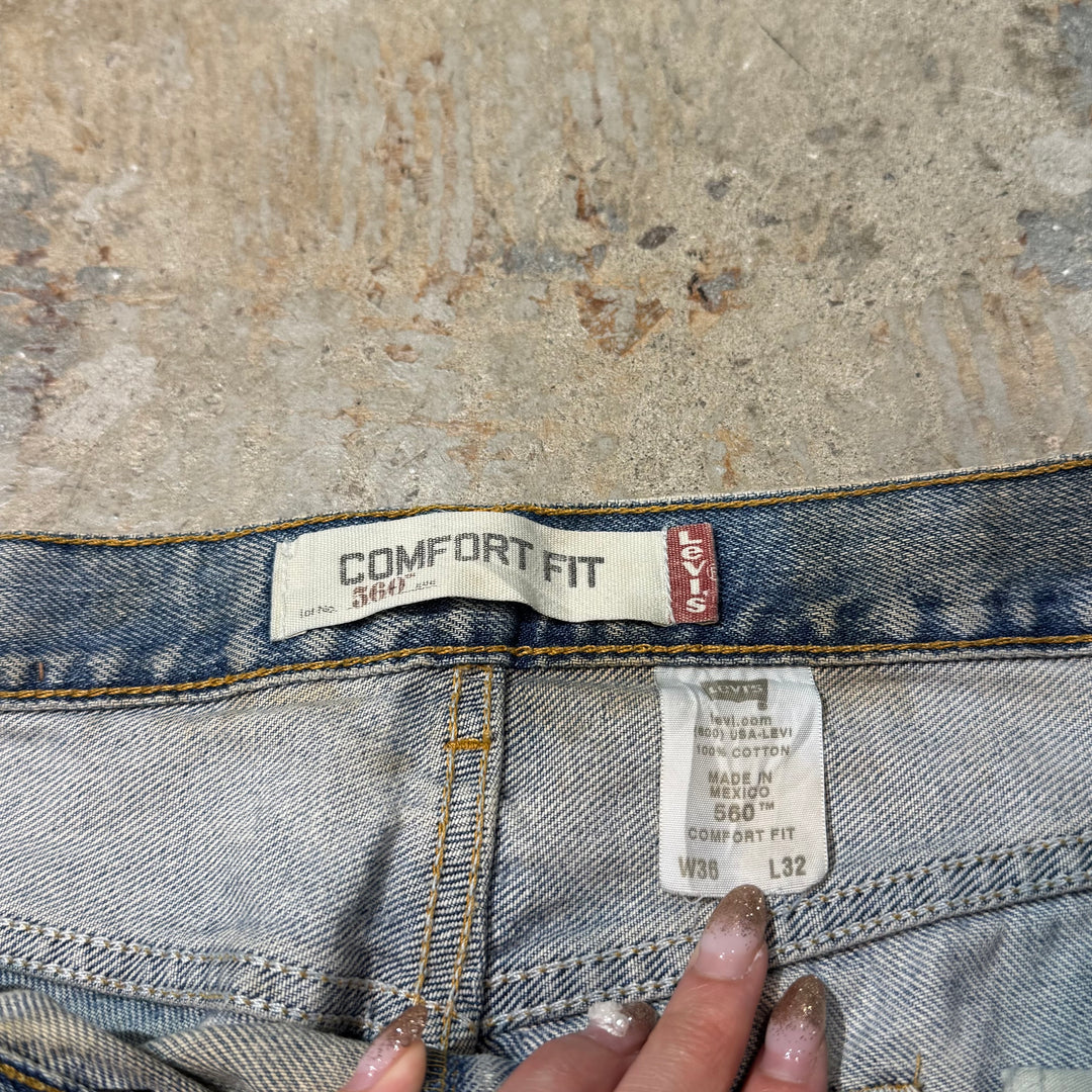 二手衣服Levis 560咖啡染料 /咖啡染料 /損壞牛仔布 /損壞牛仔布 /實際尺寸35 x 31