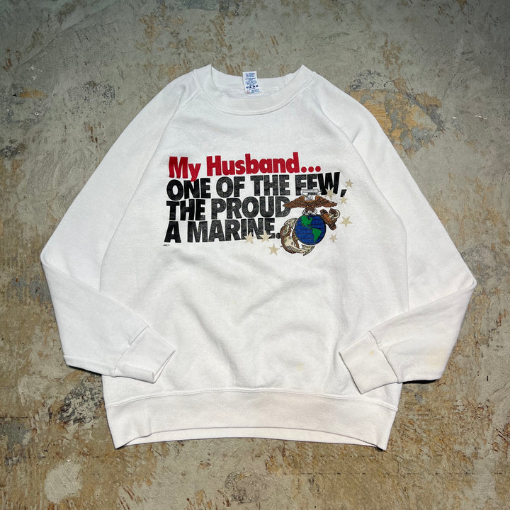 #3917 古着 SOFFE/ソフィー/Crew Neck Print Sweat Shirt/クルーネックプリントスウェット/My Husband One Of The Few Proud Marine/ラグランスリーブ/サイズXL