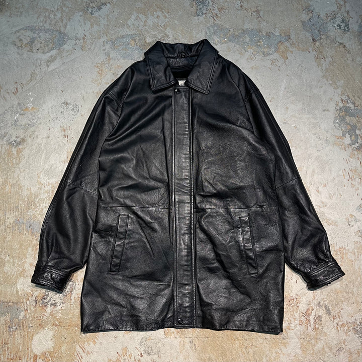 #1855 Unknow old clothes/Leather jacket/full zip leather jacket/size Ⅿ