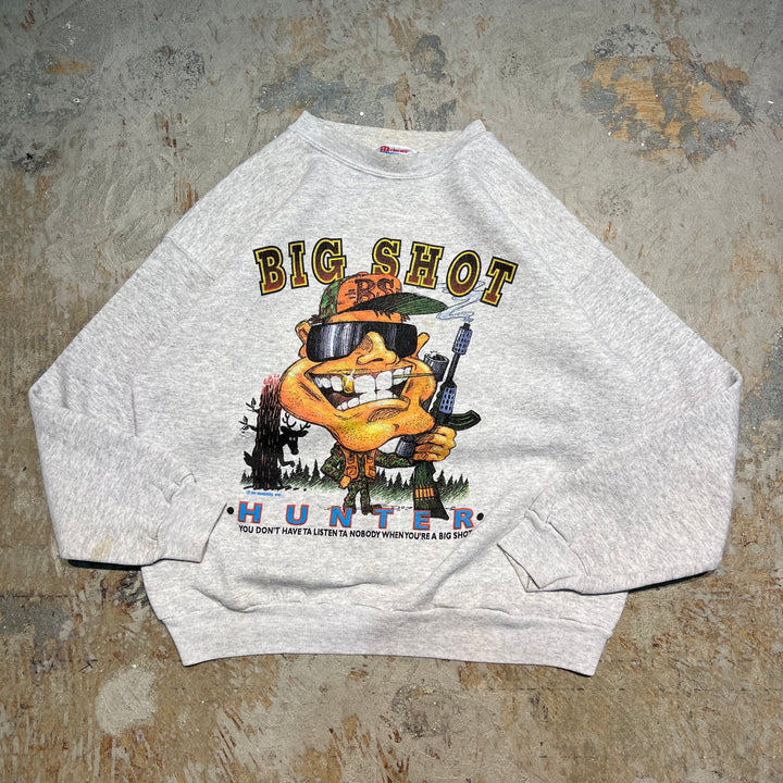 #3900 古着/95's Hanes/ヘインズ/Crew Neck Print Sweat Shirt/クルーネック大判プリントスウェット/MADE IN USA/BIG SHOT/サイズL