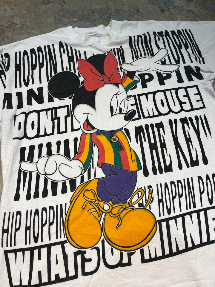 #MA188 古着 USA製 90's Disney/Disney / ミニーマウス / ヴィンテージ シングルステッチ 大判プリント キャラクターTシャツ/サイズXXL相当