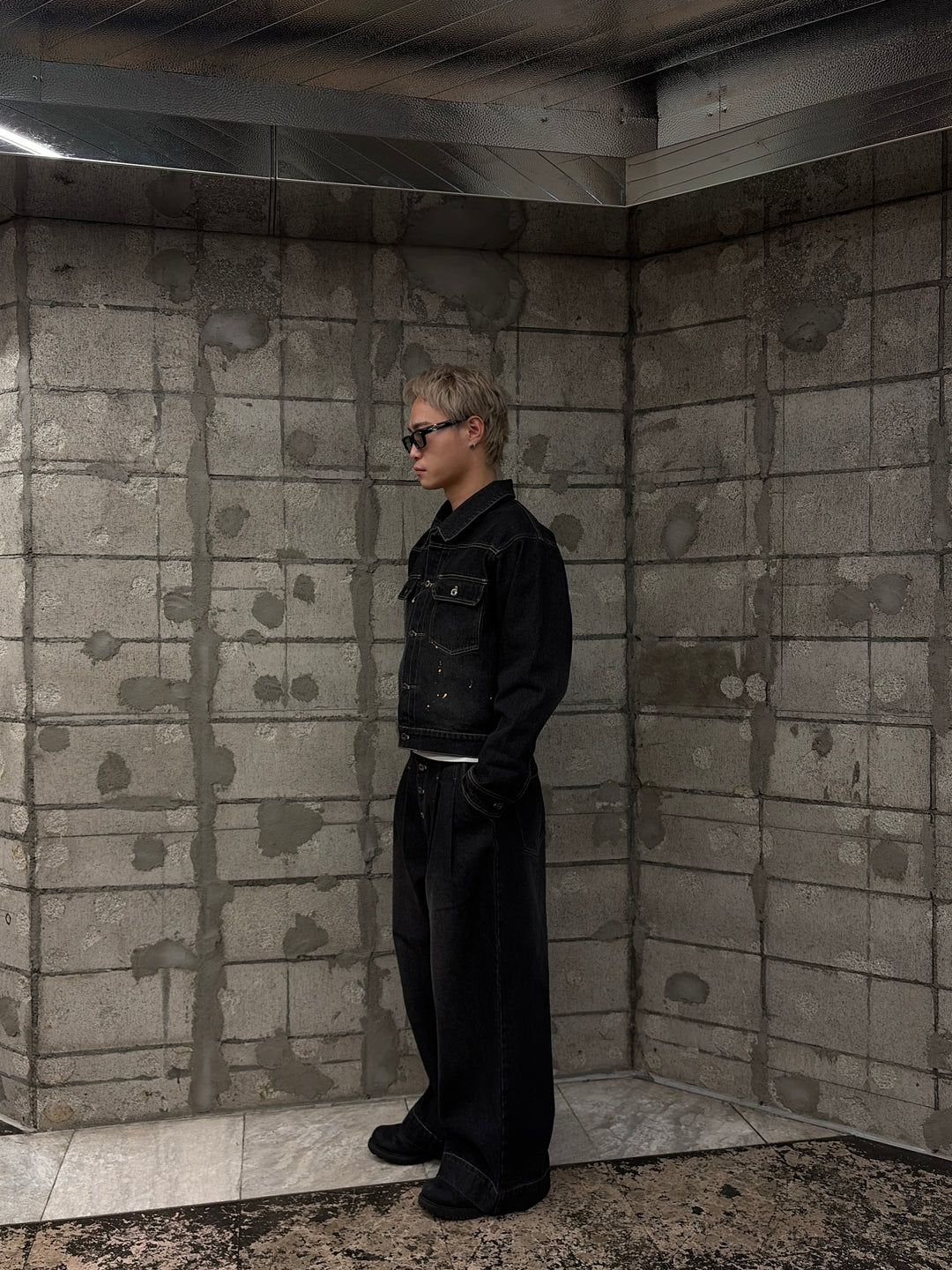 2タックウォッシュデニムワイドパンツ/セットアップ着用可