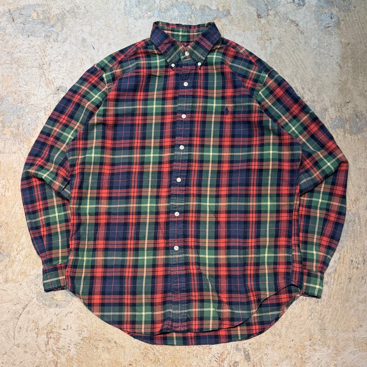 古着 90's POLO by Ralph Lauren/ ラルフ ローレン/ ボタンダウン長袖シャツ/ チェック柄/ サイズL