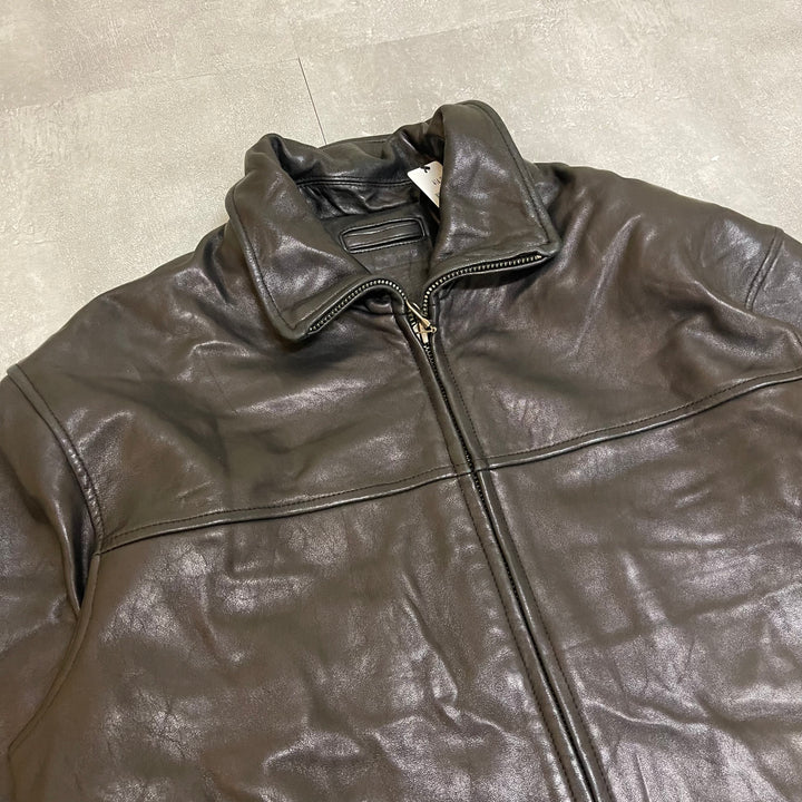 #1849 Unknow old clothes/Leather jacket/full zip leather jacket/size Ⅿ