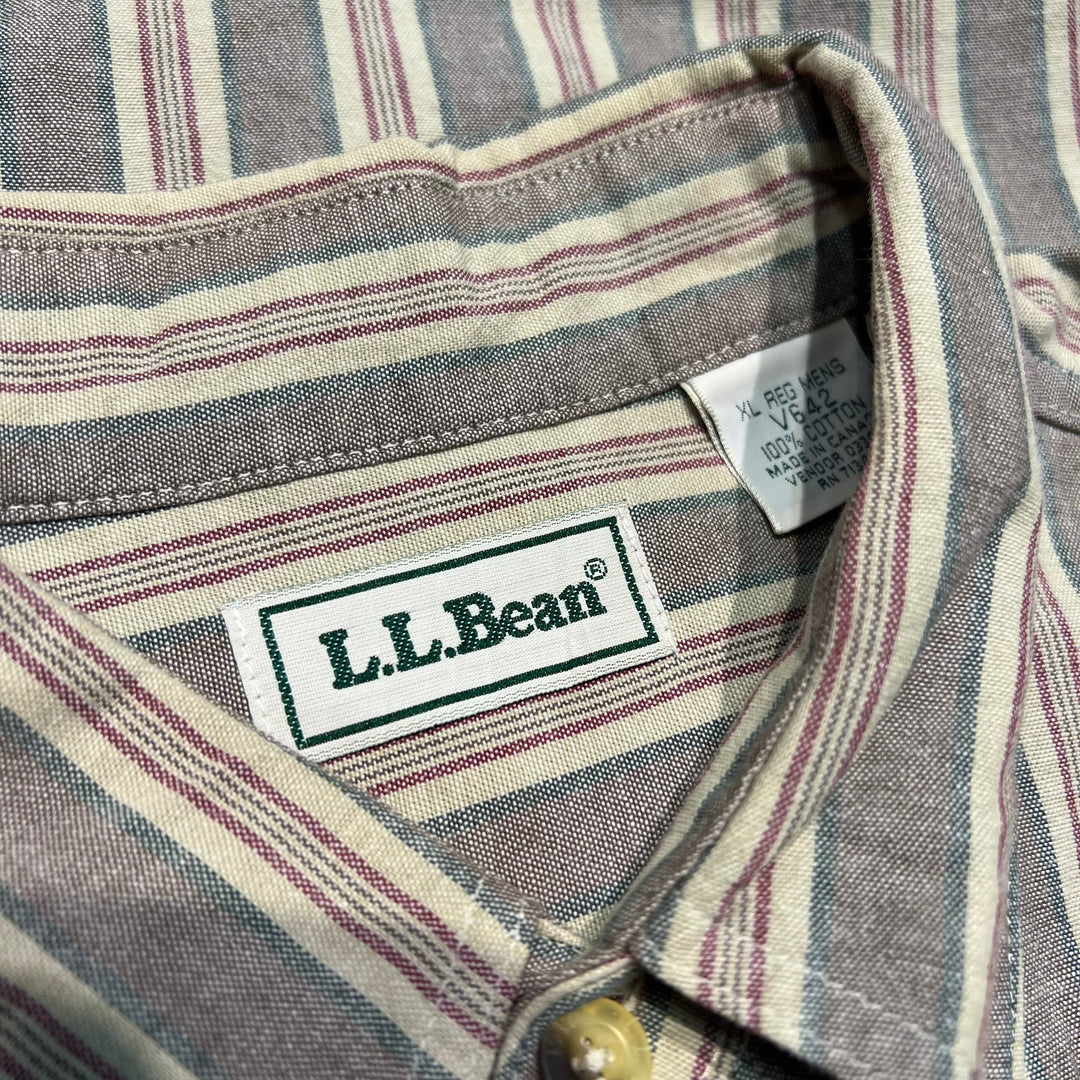 古着 80's~90's カナダ製 L.L.Bean/エルエルビーン / 長袖ボタンダウンシャツ/ ストライプ/サイズL