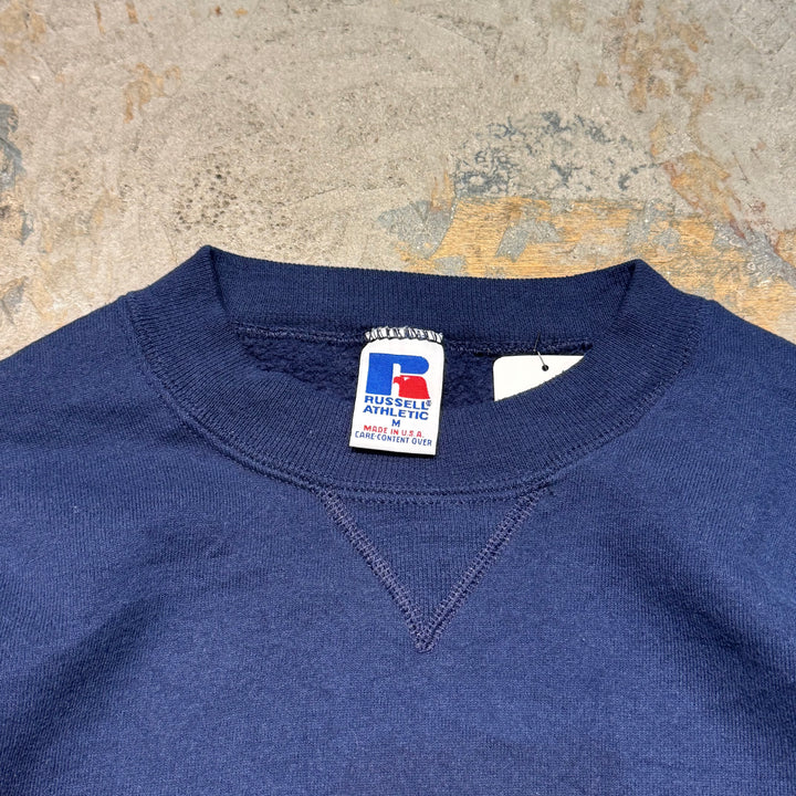 古着 USA製80's〜 RUSSELL ATHLETIC/ ラッセルアスレチック/ ブランククルーネックスウェット/ 無地/ 前Vガゼット/ サイズM