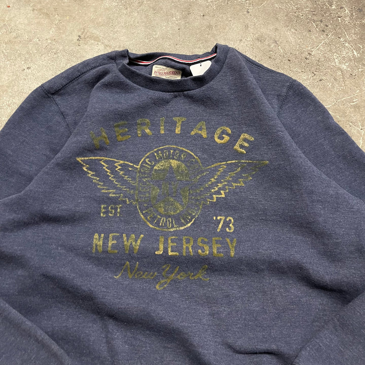 #4100 古着 Unknow/Crew Neck Print Sweat/クルーネックプリントスウェット/HERITAGE / NEW JERSEY/ニュージャージー州/企業系/サイズXL