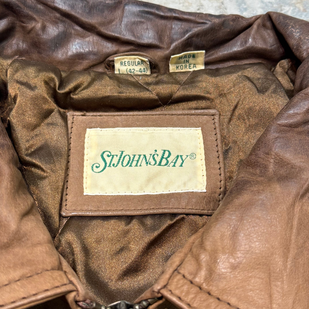 古着 ST JOHN'S BAY/セントジョンズベイ/本革ジップアップレザージャケット /サイズL