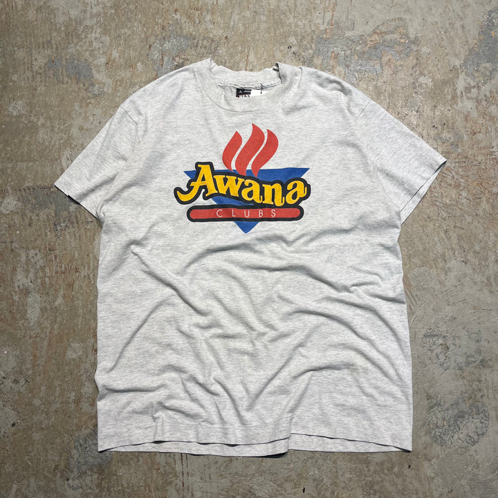 #4690 90's 古着 /フルーツオブザルーム/USA製/Awana CLUBS/ヴィンテージ シングルステッチ Tシャツ/企業系/サイズL