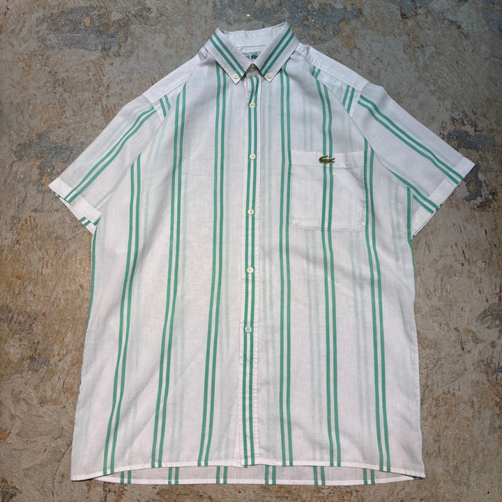 중고 의류 lacoste/ lacoste/ 버튼 다운 짧은 슬리브 셔츠/ 줄무늬 패턴/ 크기에 해당합니다.