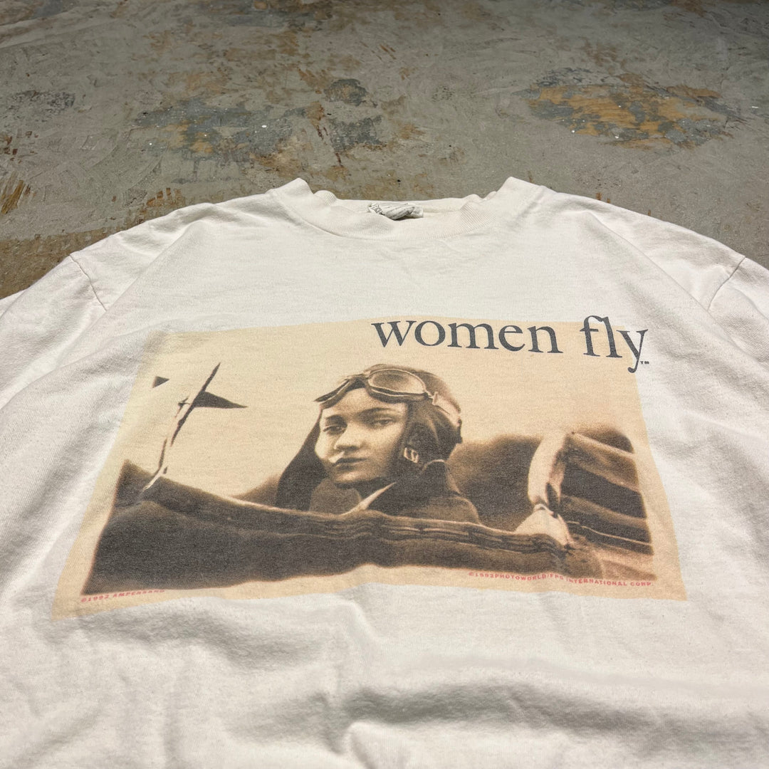 古着 90s オニータ/women fly "Amelia Earhart"/ヴィンテージ シングルステッチ プリントTシャツ/サイズL