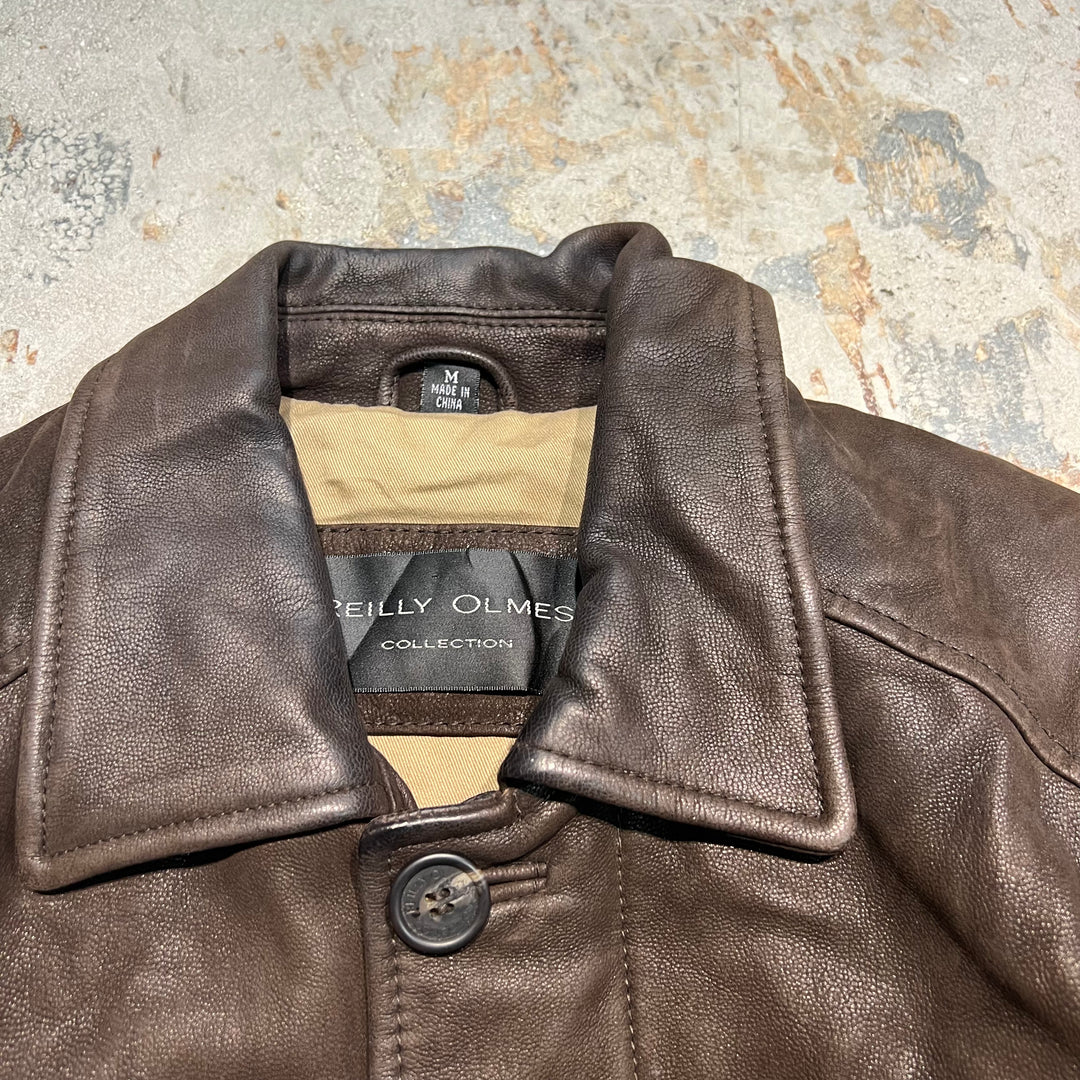 #1871 Unknow old clothes/Leather jacket/front button leather jacket/size XL equivalent