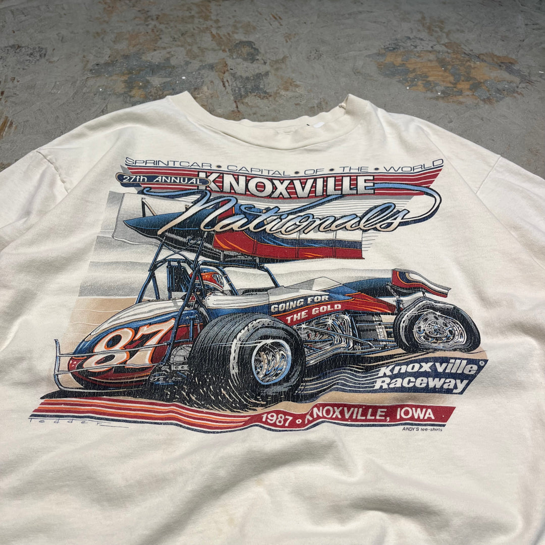 #4777 古着 87’s Knox ville IOWA レーシング大会/ヴィンテージ シングルステッチ Tシャツ/サイズXL相当