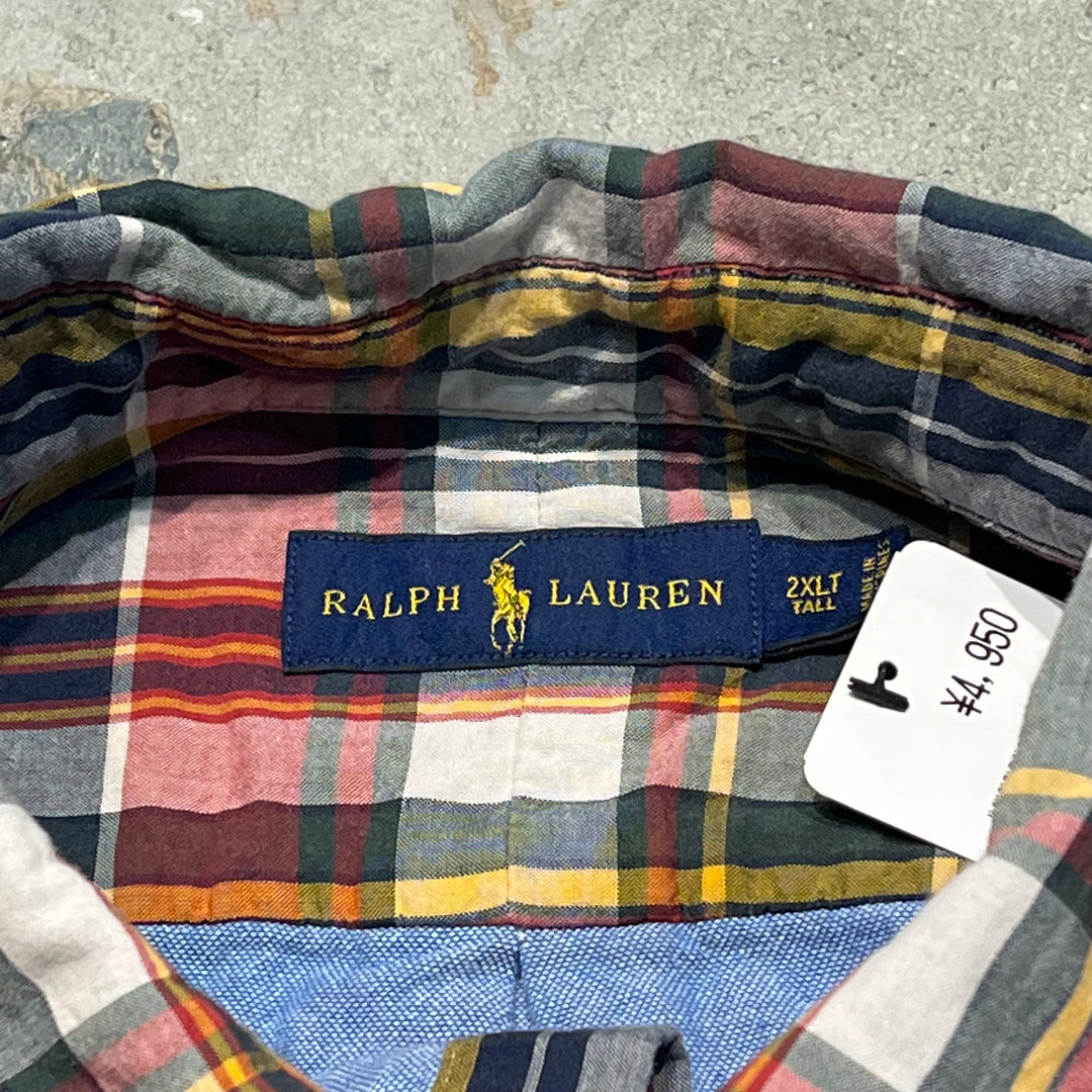 #4418 古着 Ralph Lauren/ラルフローレン/Long Sleeve Button Down Shirt/長袖ボタンダウンシャツ/チェック柄/裏地付き/サイズXXL