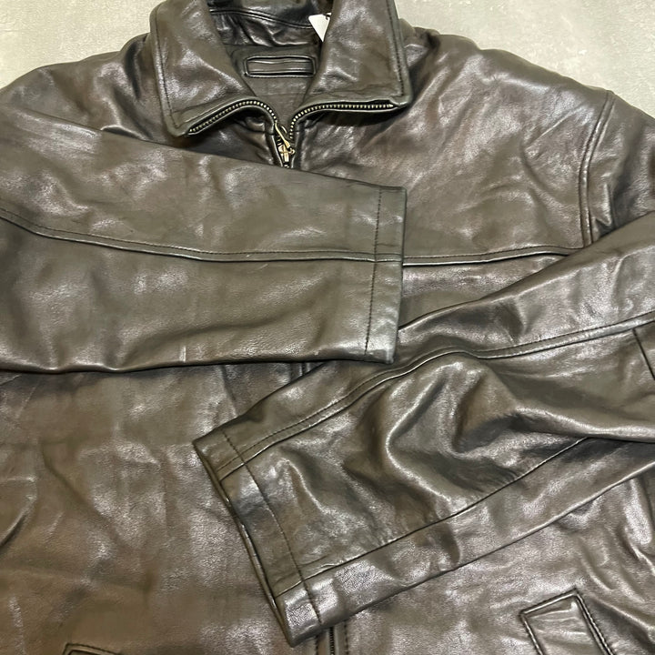 #1849 Unknow old clothes/Leather jacket/full zip leather jacket/size Ⅿ