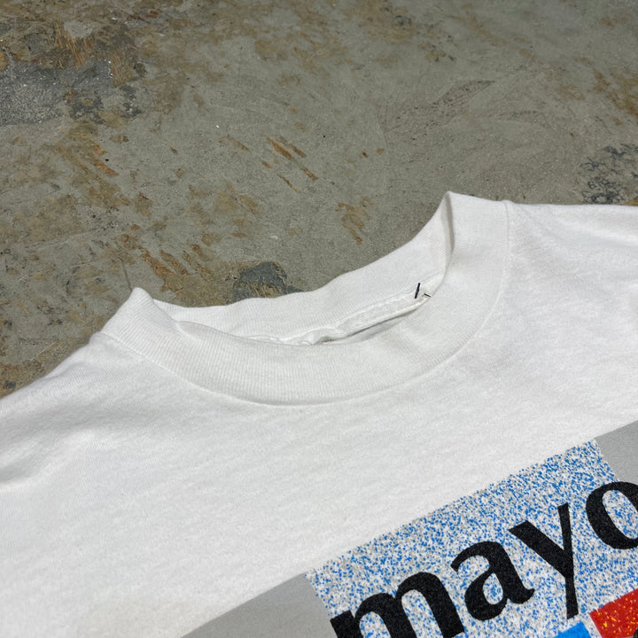 古着 USA製 90's USAVINTAGE / mayo surper bowl of fitness / マヨスーパーボウルフィットネス / ヴィンテージ シングルステッチ プリントTシャツ/サイズXL相当