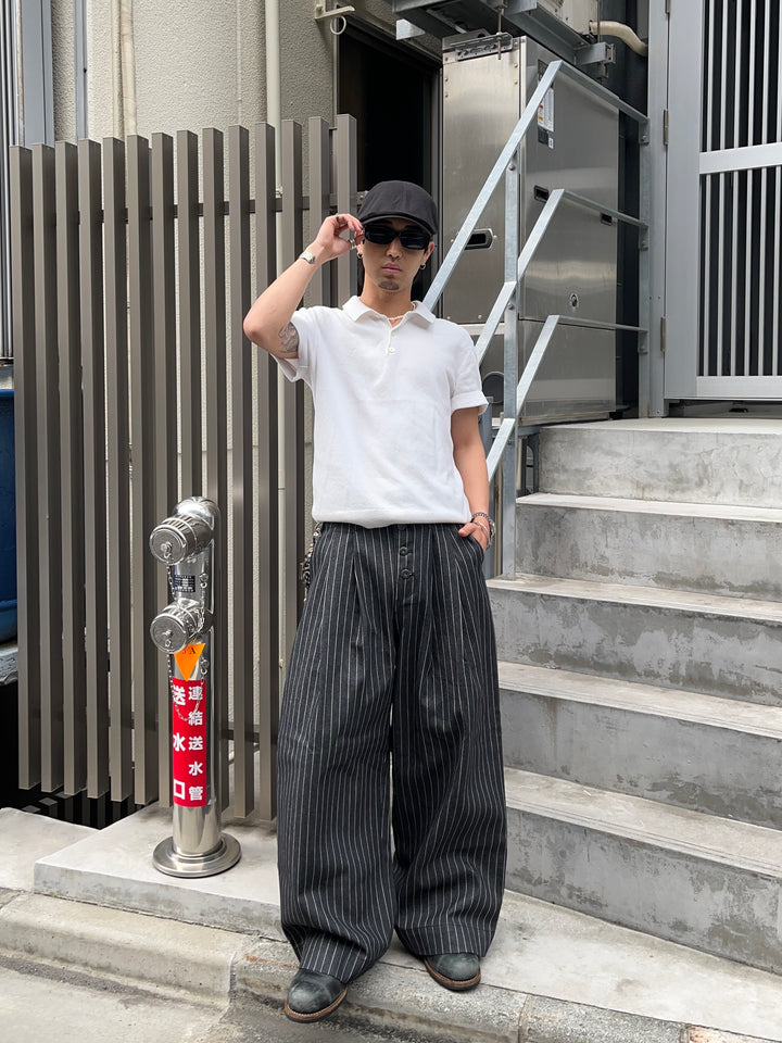 2タックストライプ  バギーデニムパンツ