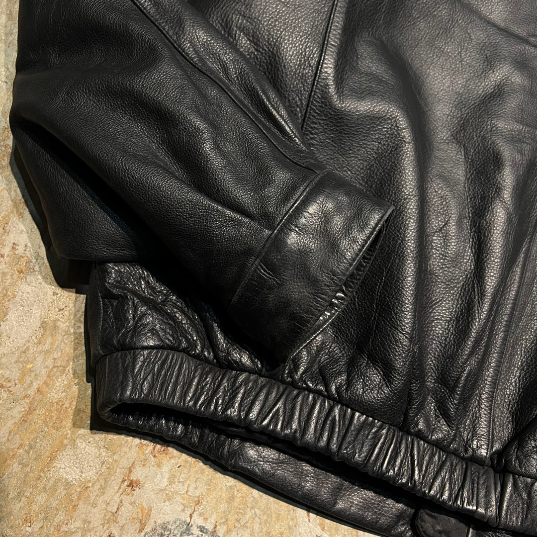 #1858 Unknow 古着/Leather jacket/フルジップレザージャケット/刺繍あり/サイズXL