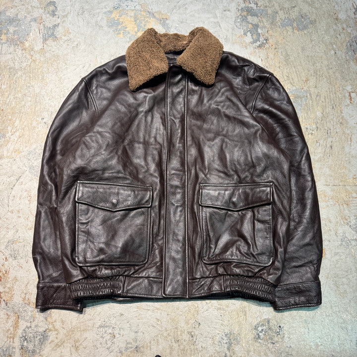 古着 USAVINTAGE/ジップアップレザージャケット/襟ボア/サイズM