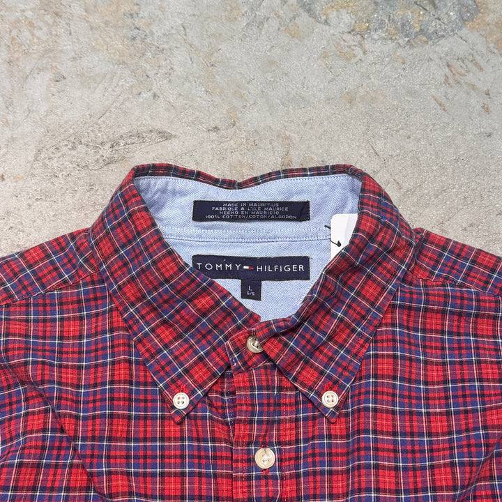 古着 TOMMY HILFIGER/ トミーヒルフィガー/ ボタンダウン半袖シャツ/ チェック柄/ リメイク/ サイズL
