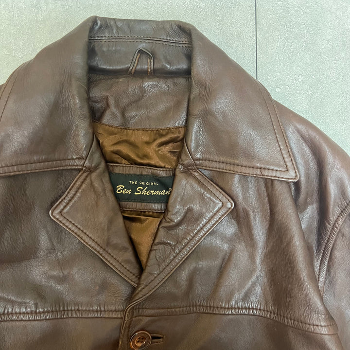 #1868 Unknow old clothes/Leather jacket/front button leather jacket/size M