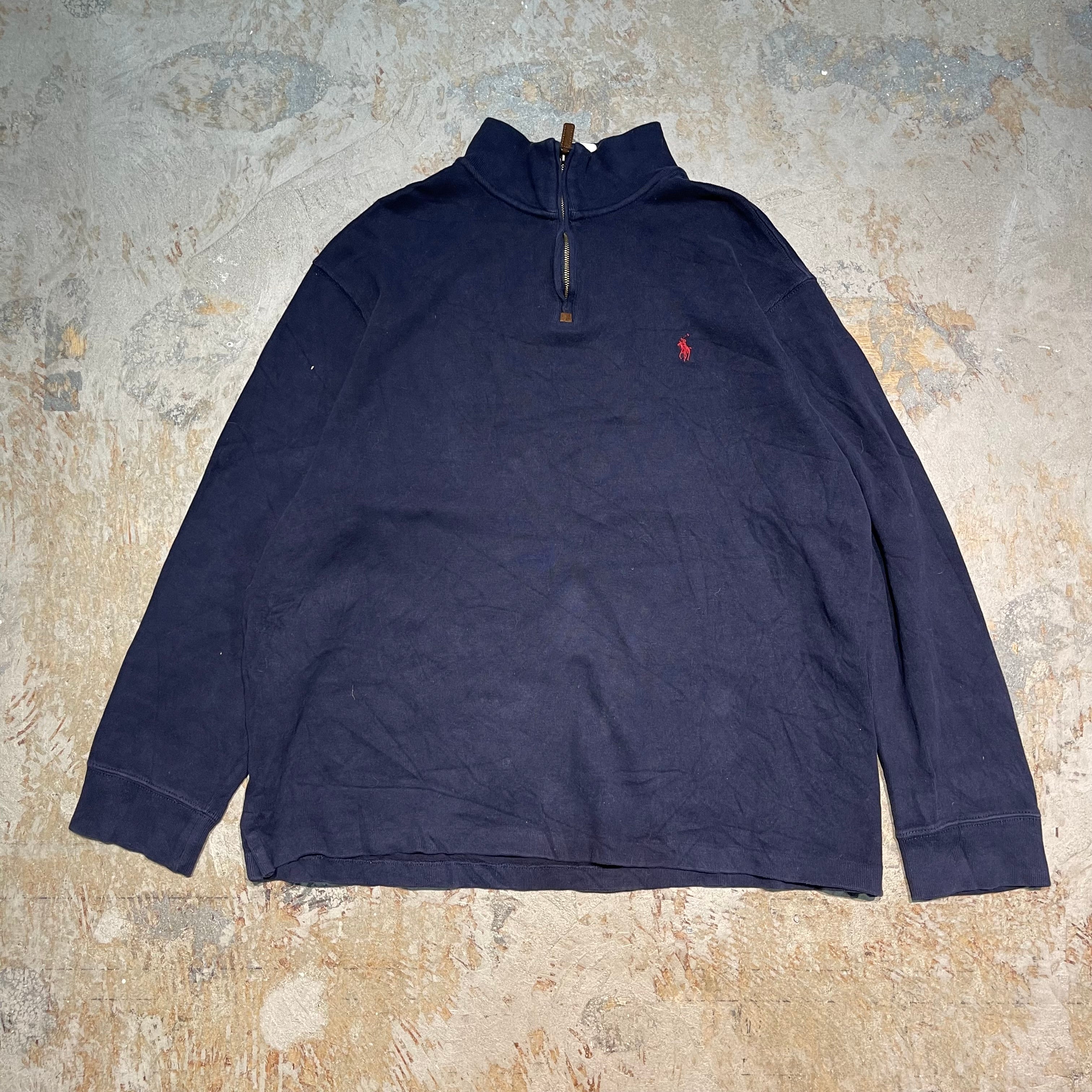 古着 ポロラルフローレン ハーフジップ コットンニットセーター ネイビー XL 人気カラーポロ ラルフローレン ハーフジップ コットンニット