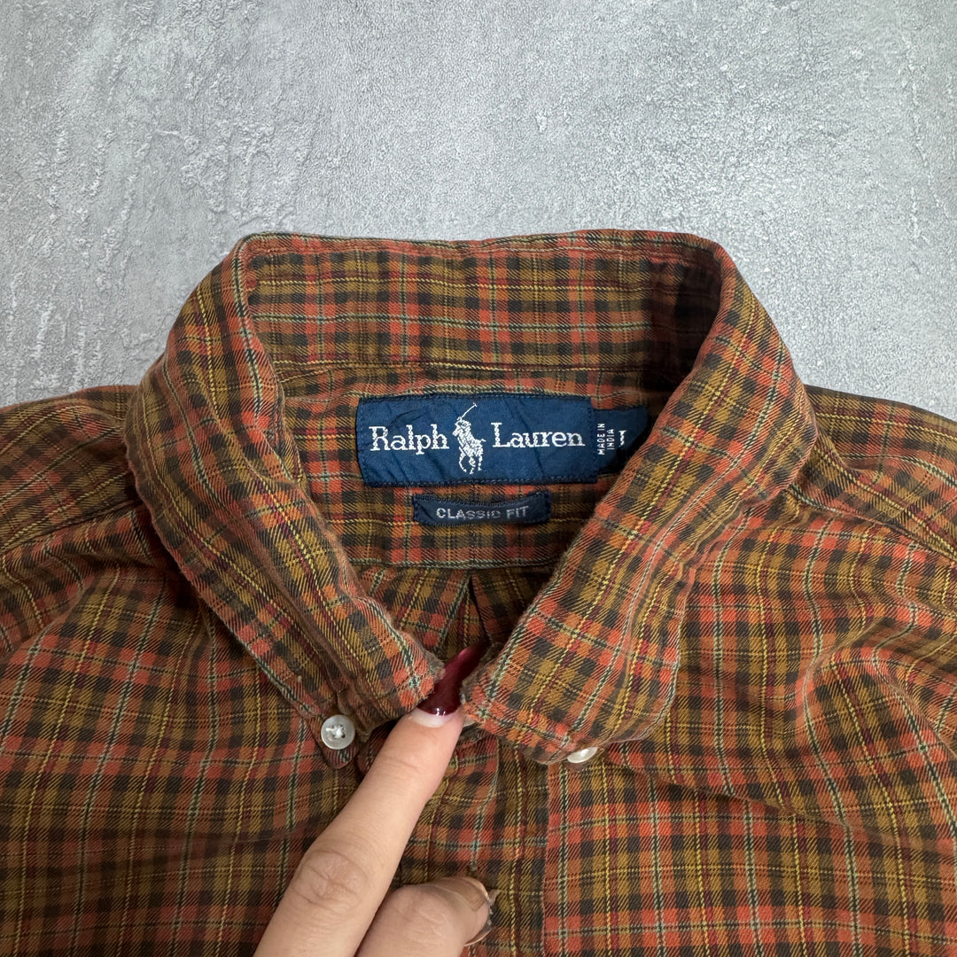 古着 90's POLO by Ralph Lauren/ ラルフ ローレン/ ボタンダウン長袖シャツ/ チェック柄/ サイズL