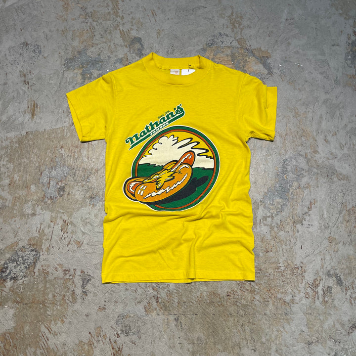 #4642 古着 ネイサンズ/Nathans’s famous/ホットドッグチェーン店/ヴィンテージ シングルステッチ Tシャツ/サイズS