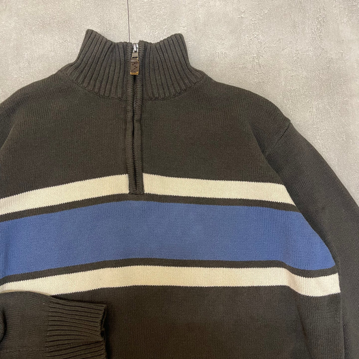 #1677 古着 Eddie Bauer/エディバウアー / Half Zip Cottonn Knit Sweater/ハーフジップ コットンニット セーター / 総柄 / サイズXL