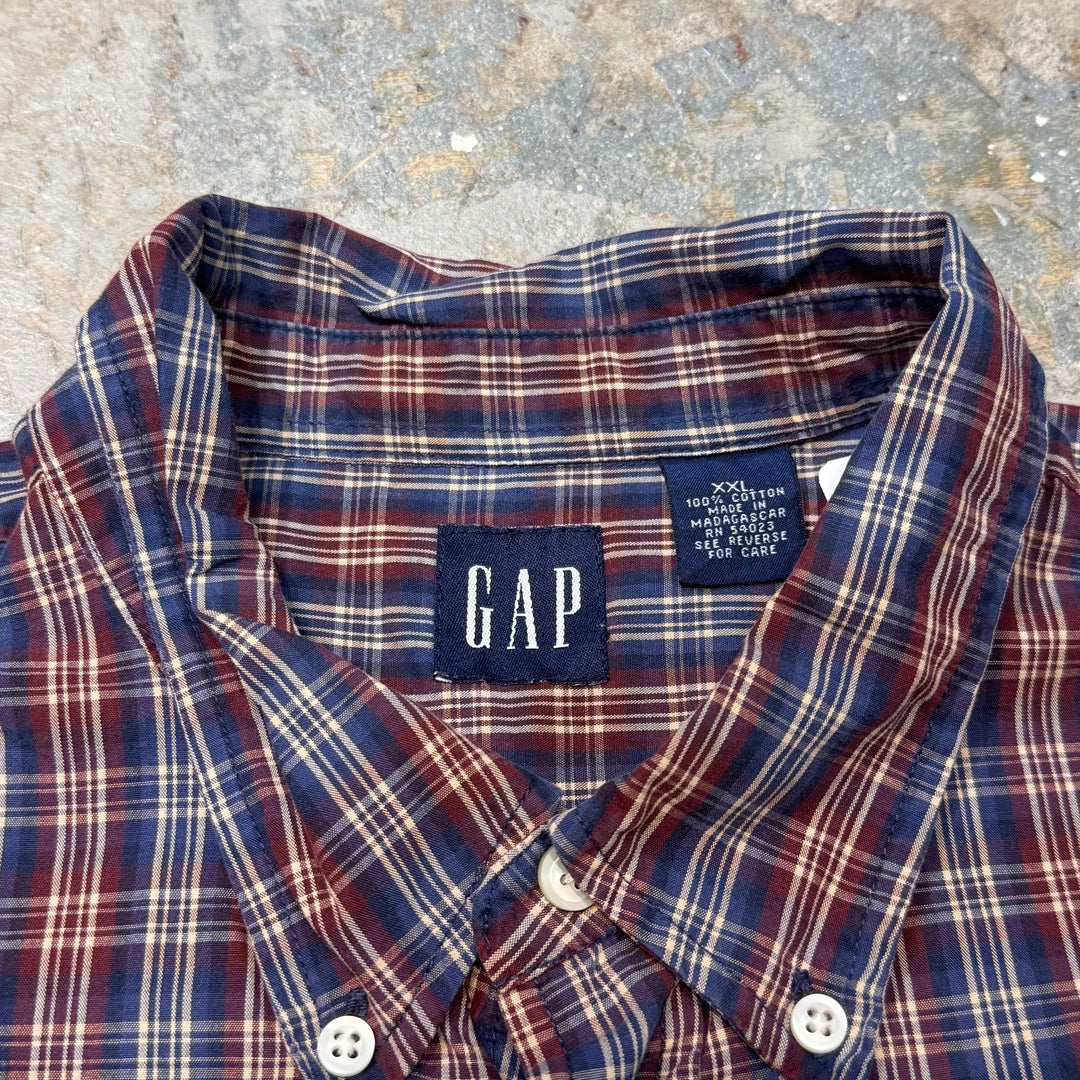 古着 GAP/ ギャップ/ ボタンダウン長袖シャツ/ チェック柄/ リメイク/ サイズXXL