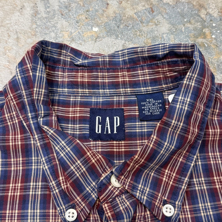 古着 GAP/ ギャップ/ ボタンダウン長袖シャツ/ チェック柄/ リメイク/ サイズXXL