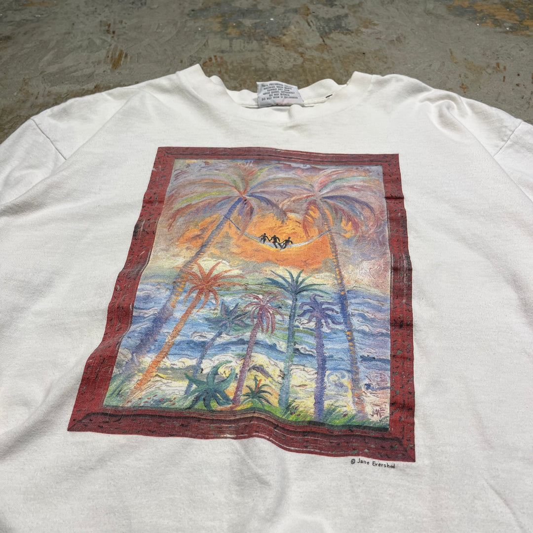 古着 USA製 90's STAFFORD BLAINE/Jane Evershed/ヴィンテー シングルステッチ プリントTシャツ/サイズXL