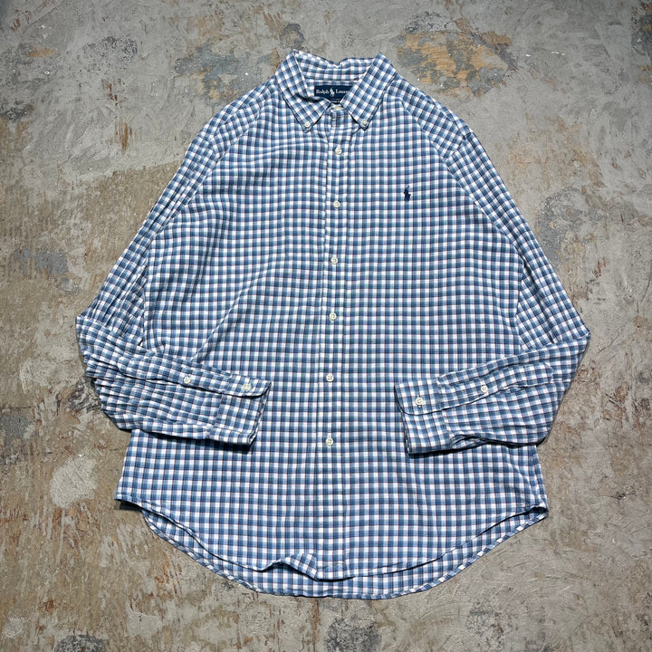 #4419 古着 Ralph Lauren/ラルフローレン/Long Sleeve Button Down Shirt/長袖ボタンダウンシャツ/チェック柄/CUSTOM FIT/サイズL