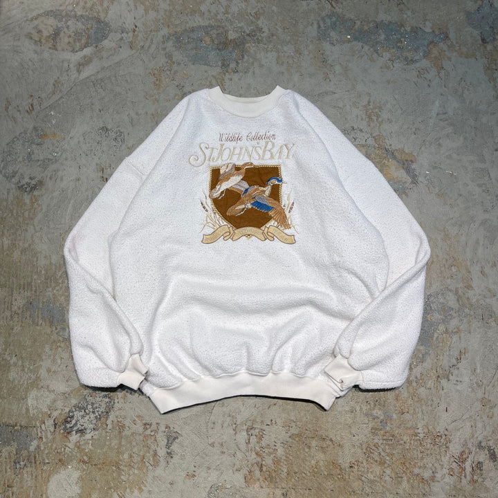 #4108 古着 ST JOHN'S BAY/セントジョーンズベイ/Crew neck sweat/クルーネックスウェット/アニマル/ボア/サイズL