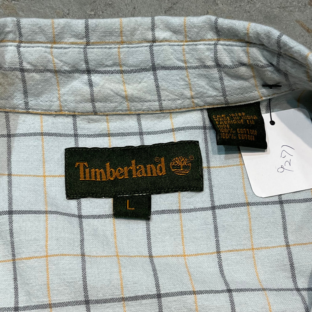 빈티지 Timberland/ Timberland/ 버튼 다운 짧은 슬리브 셔츠/ 체크 무늬 패턴/ 크기 L