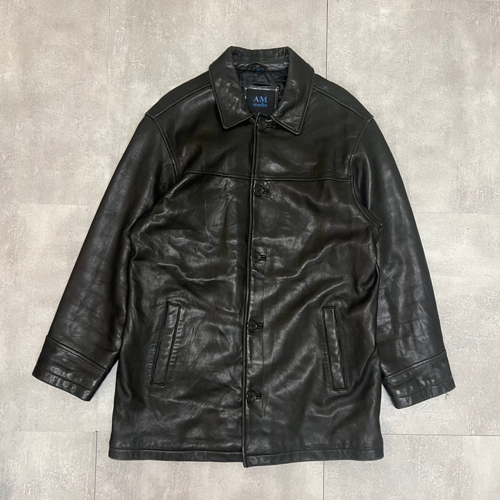 #1857 Unknow 古着/Leather jacket/フロントボタンレザージャケット/サイズM