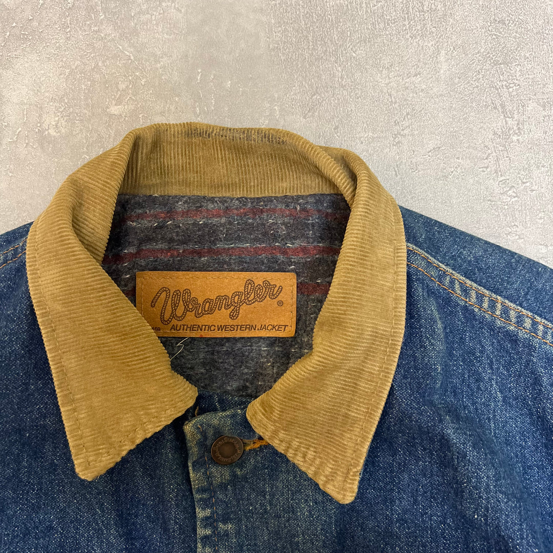 #1834 古着/Wrangler/ラングラー/Denim  jacket/デニムジャケット/襟 コーデュロイ素材切替/裏地ボーダー/サイズL相当