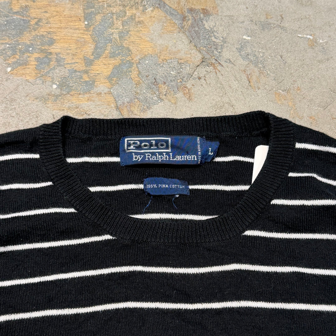 古着 90's~ POLO by Ralph Lauren/ ポロラルフローレン/ クルーネックニットセーター/ ボーダー/サイズL