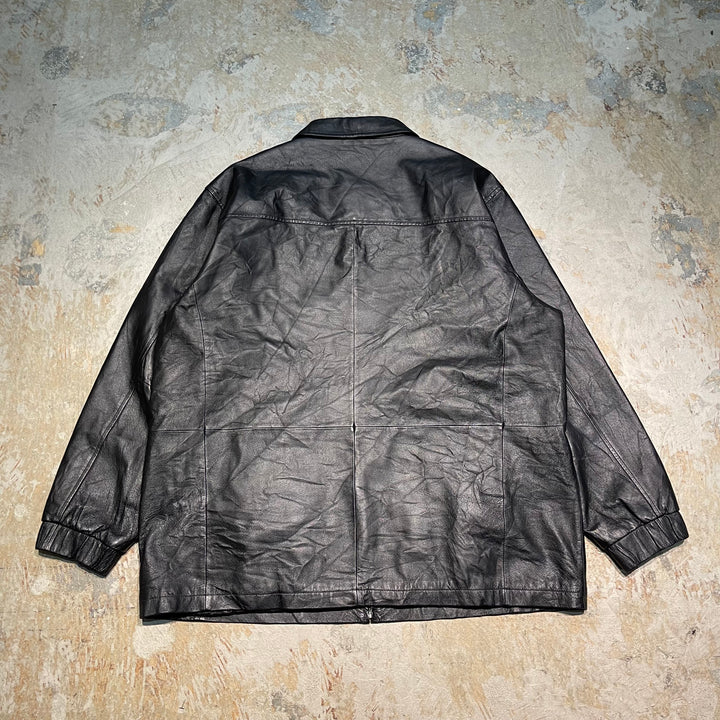 #3726 古着 St.JOHN'S BAY/セントジョンズベイ/zip up lether jacket/ジップアップレザージャケット/ハーフ丈/サイズ2XL