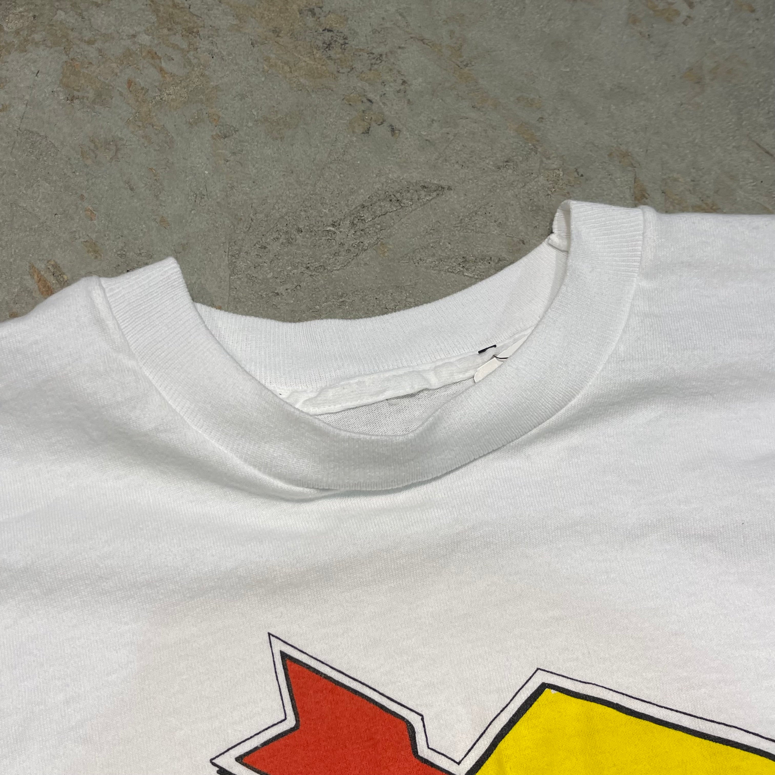 ビンテージUNKNOWN ホースプリント半袖TシャツL位馬プリントリボン古着レア 古着 90s USA製 馬 ホース サンダー アニマル 両面 プリント T