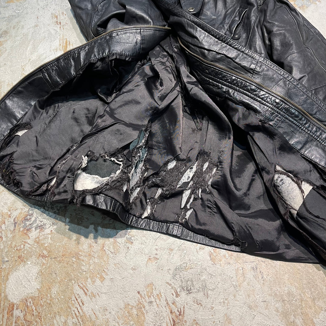 #1855 Unknow old clothes/Leather jacket/full zip leather jacket/size Ⅿ