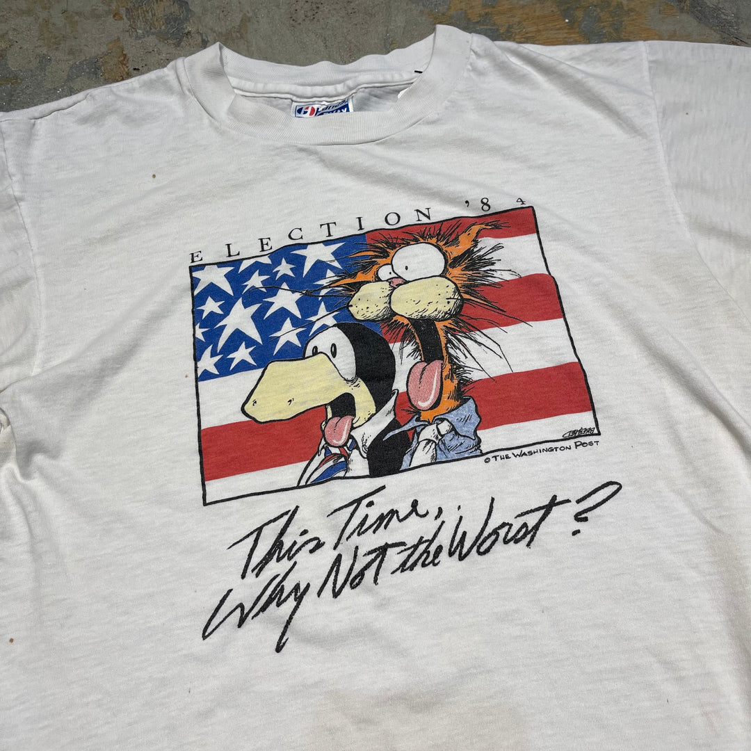 古着 USA製 84's ヘインズ/Bloom County/ワシントン選挙ポスター/ヴィンテージ シングルステッチ プリントTシャツ/サイズM