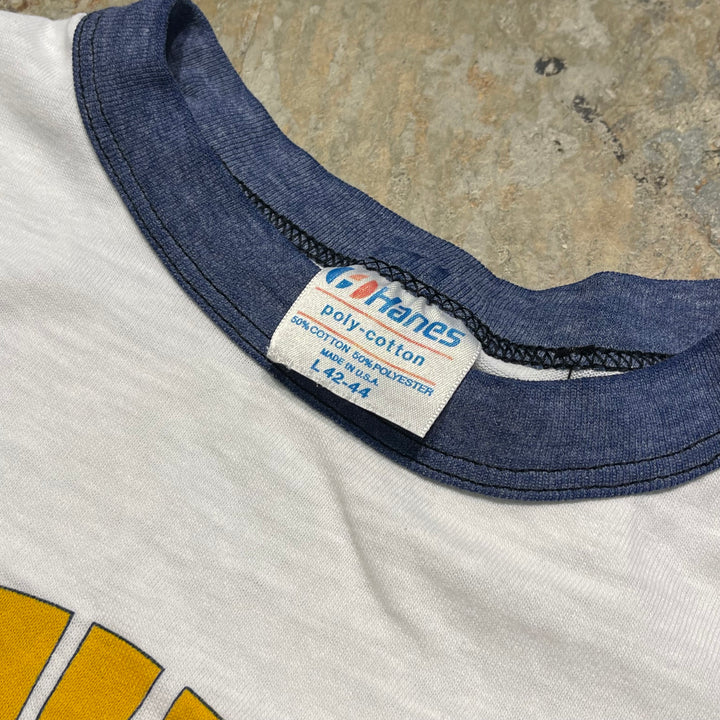 #4485 Used clothing 80's Hanes/Short sleeve Ringer t-shirt Tee/Short sleeve Ringer T-shirt/MADE IN USA/Size L