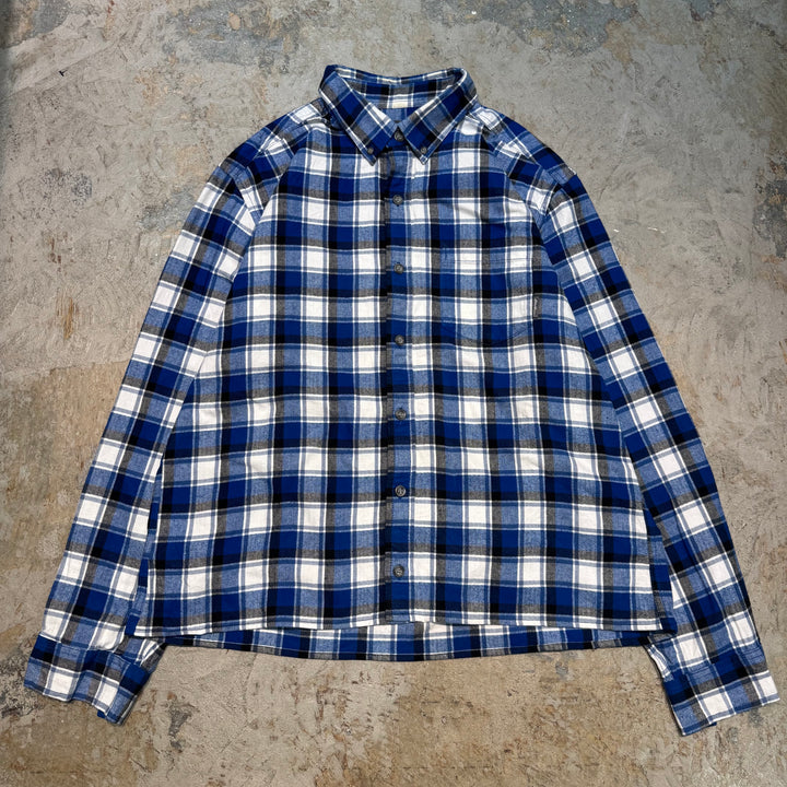 古着 eddie bauer/ エディーバウアー/ ボタンダウン長袖短丈リメイクシャツ/ チェック柄/ サイズL